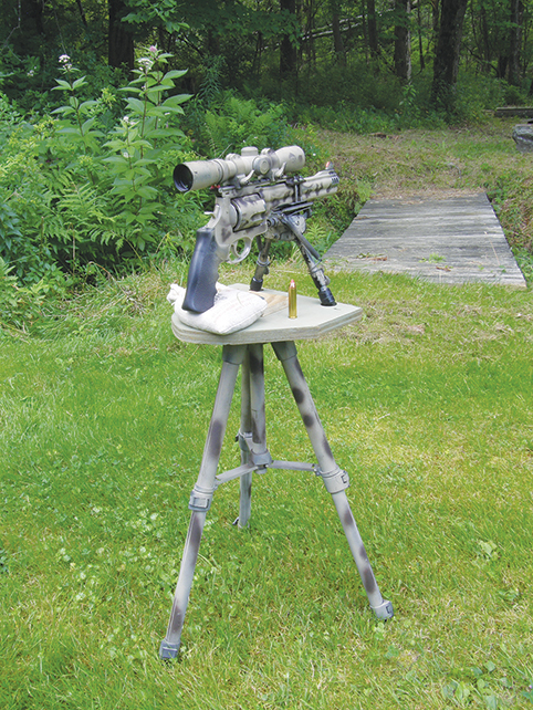 long range handgun set up on tripod